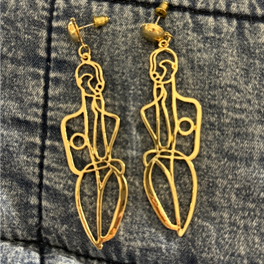 Gold Abstract Figure Earrings